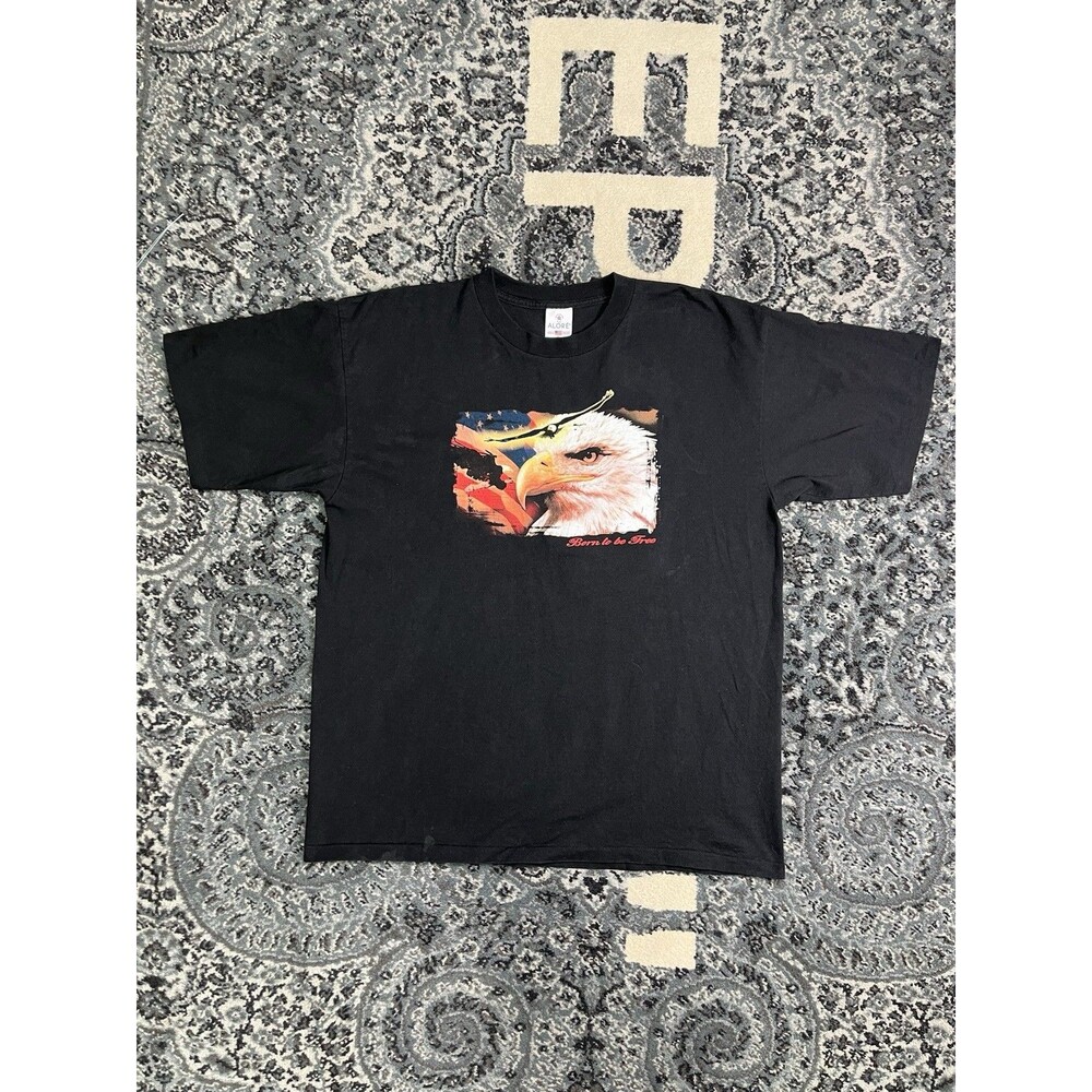 Vintage Alore USA Bald Eagle Born to Be Free Graphic T-Shirt Black XL
